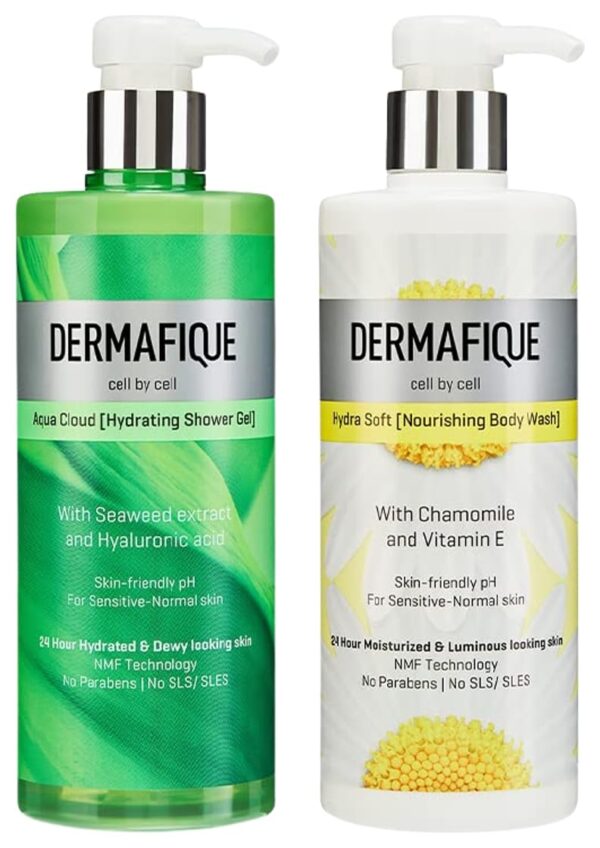 Dermafique Hydra Soft Nourishing Body Wash – 500ml Body Wash Enriched with Vitamin E Chamomile Suitable for Sensitive Normal Skin Balances Skin pH Aqua Cloud Hydrating Shower...