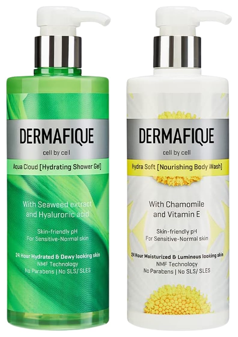 Dermafique Hydra Soft Nourishing Body Wash – 500ml Body Wash Enriched with Vitamin E Chamomile Suitable for Sensitive Normal Skin Balances Skin pH Aqua Cloud Hydrating Shower...