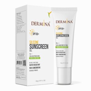 Dermina SPF50 Silicone Sunscreen Gel PA+++ UVA/UVB Acne Prone Oil Free Matte Finish Water Resistant Non-Comodogenic All Skin Type Clinically Proven Sun Screen For Man and Women...
