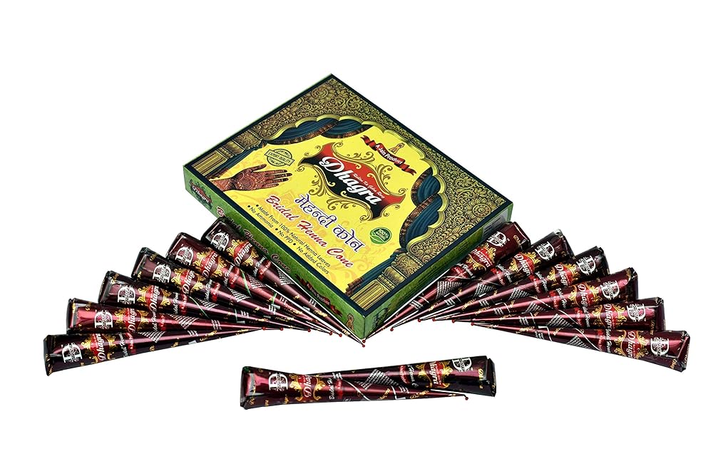Dhagra's Bridal Henna Mehendi Cone - 12 Cones 100% Natural Herbal, 300g - Reddish Brown