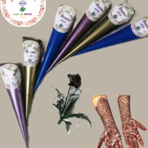 DHANA Natural Organic Henna Mehendi Cones, Dark Red-Brown Stain, Fine Detailing for Hands and Feet, 6 Pack
