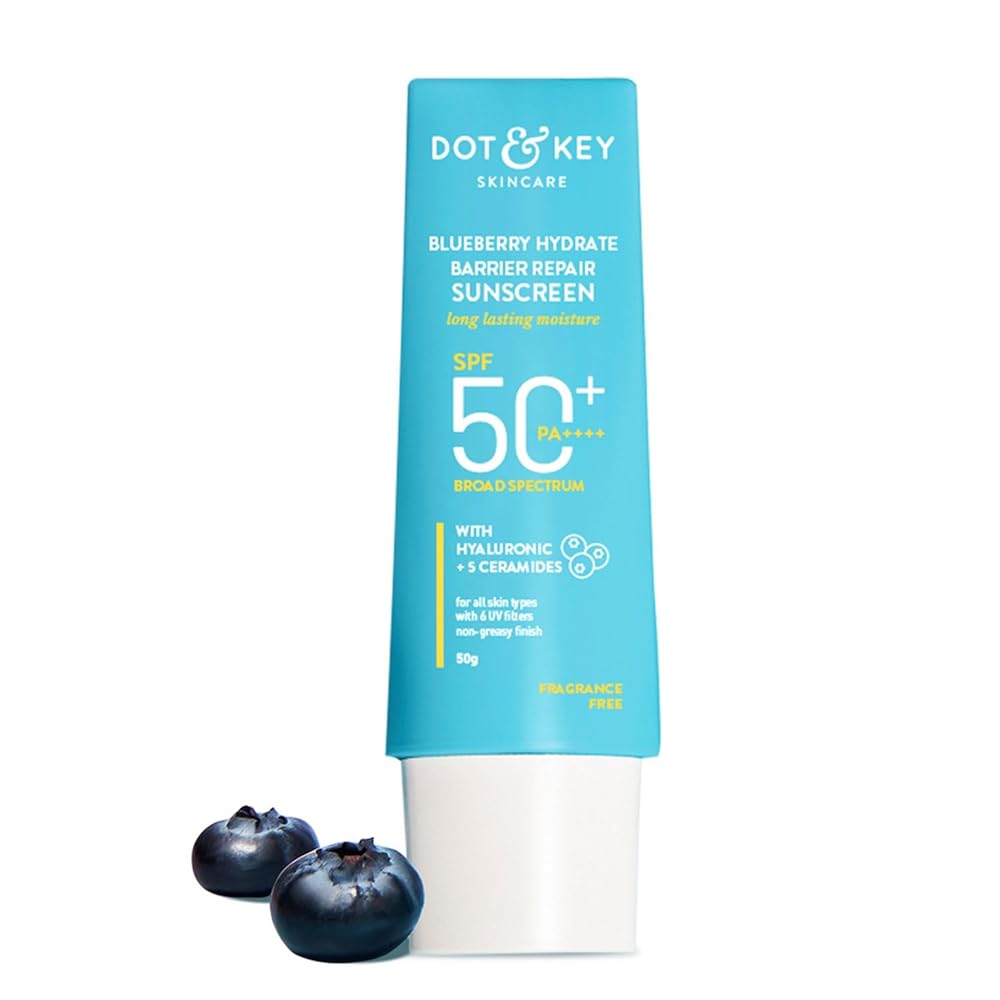 Dot & Key Blueberry Hydrate Barrier Repair Sunscreen Spf 50+,Pa++++|For Dry&Sensitive Skin|Non - Greasy Finish|No White Cast|Uv & Blue Light Protection|Broad Spectrum|For...