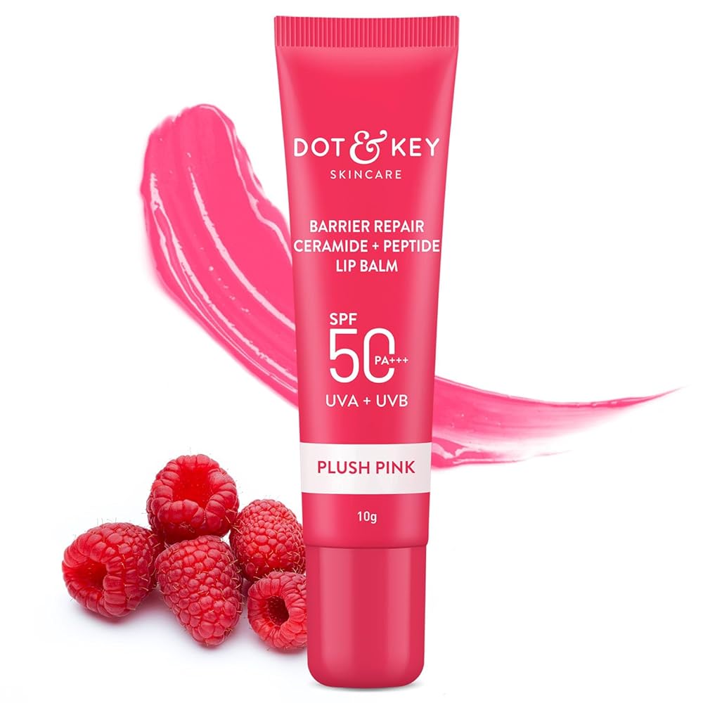 DOT & KEY Ceramide & Peptide Barrier Repair Lip Balm Spf 50, Pa+++ |Plush Pink|Uva/Uvb Lip Protection|Soft Tinted Lip Moisturizer|Prevents Pigmentation|Lip Balm For Women|10Gm,...