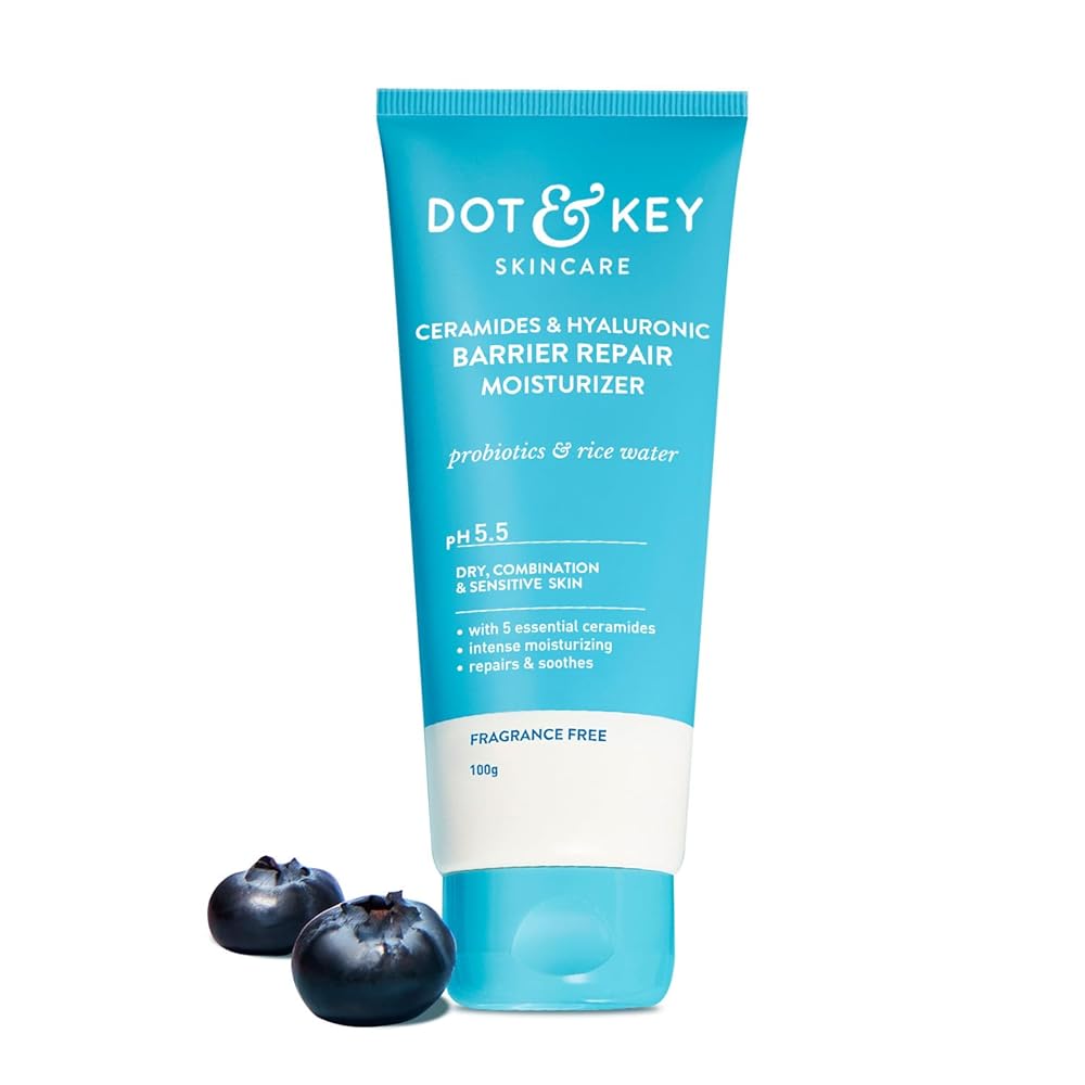 Dot & Key Ceramides Moisturizer with Hyaluronic for Intense Moisturizing and Skin Strengthening | With Probiotic & Rice Water I Barrier Repair Cream | For Dry Skin, Normal &...