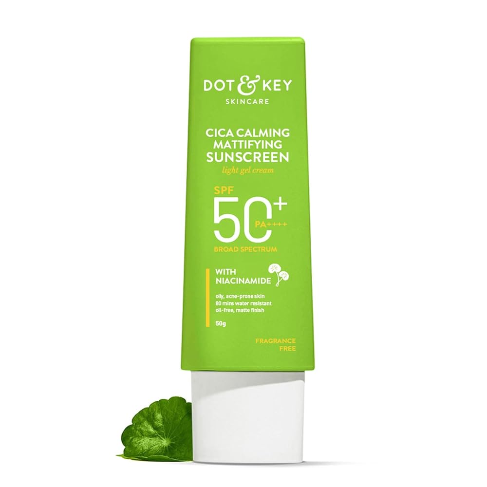 Dot & Key CICA Calming Mattifying Sunscreen SPF 50 PA++++ | For Oily Acne Prone & Sensitive Skin | UVA/UVB Protection | No White Cast, Ultra Light, Fragrance Free & Quick...
