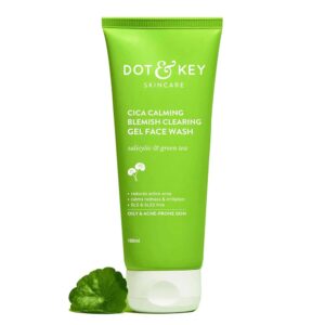 Dot & Key CICA Face Wash for Acne Prone Skin, 2% Salicylic Acid with Green Tea | For Oily & Sensitive Skin | Sulphate Free for Men & Women | Oil Control Face Wash with Zinc | 100ml