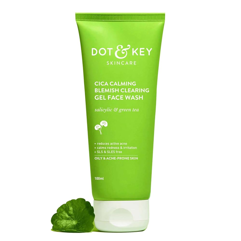Dot & Key CICA Face Wash for Acne Prone Skin, 2% Salicylic Acid with Green Tea | For Oily & Sensitive Skin | Sulphate Free for Men & Women | Oil Control Face Wash with Zinc | 100ml