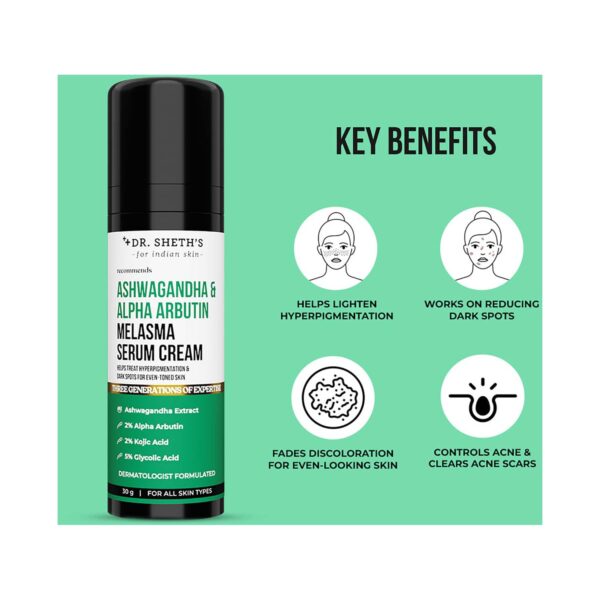 Dr. Sheth's Ashwagandha & Alpha Arbutin Melasma Serum Cream (30 g) - Dr. Sheth's