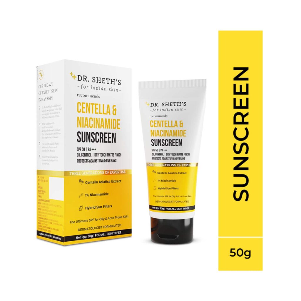 Dr. Sheth's Centella & Niacinamide Oil & Acne Control Sunscreen SPF 50 PA+++ (50g) - Dr. Sheth's