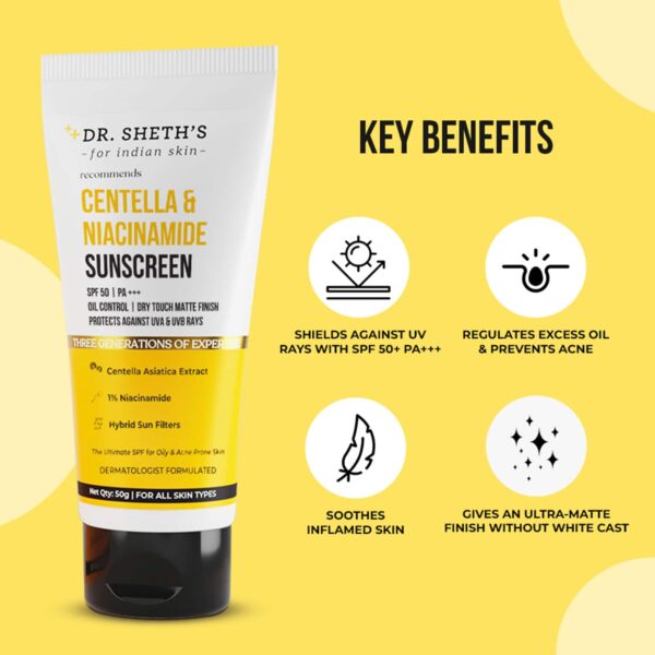 Dr. Sheth's Centella & Niacinamide Oil & Acne Control Sunscreen SPF 50 PA+++ (50g) - Dr. Sheth's