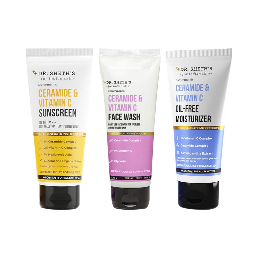 Dr. Sheth's Ceramide & Vitamin C Combo - Sunscreen, Moisturiser, Face Wash - Dr. Sheth's