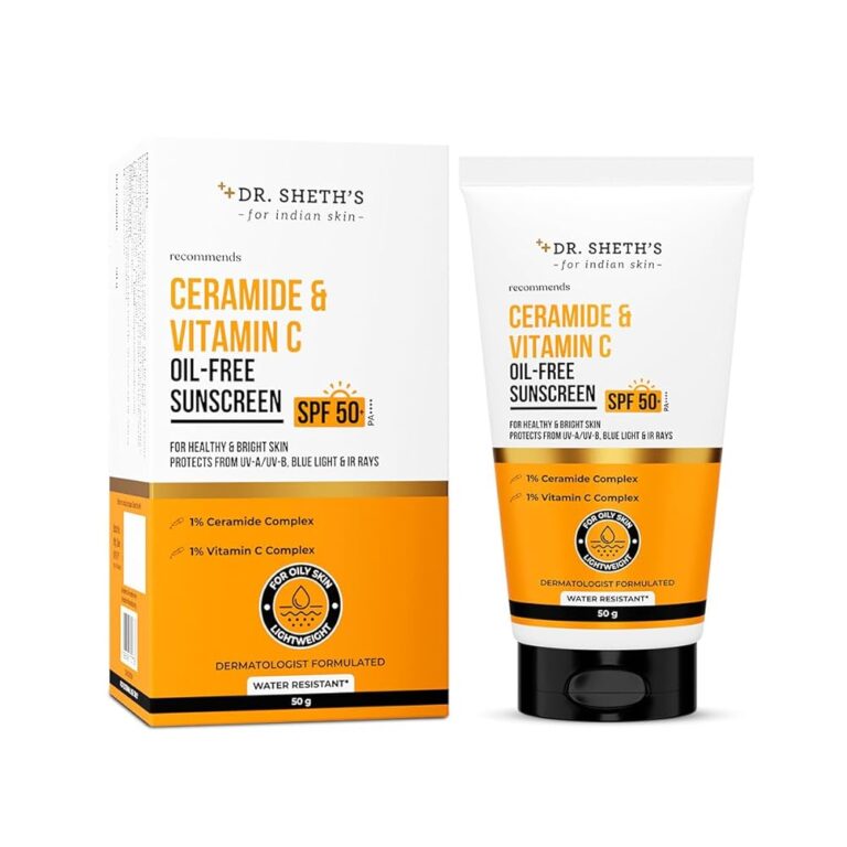 Dr. Sheth's Ceramide & Vitamin C Oil-Free Sunscreen SPF 50+ PA++++ | Clinically Tested- (In -Vivo) | For Healthy & Bright Skin | Lightweight & Non Greasy | For UVA/UVB & Blue...