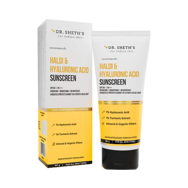 Dr. Sheth's Haldi & Hyaluronic Acid Sunscreen 50+ PA+++ (80g) - Dr. Sheth's