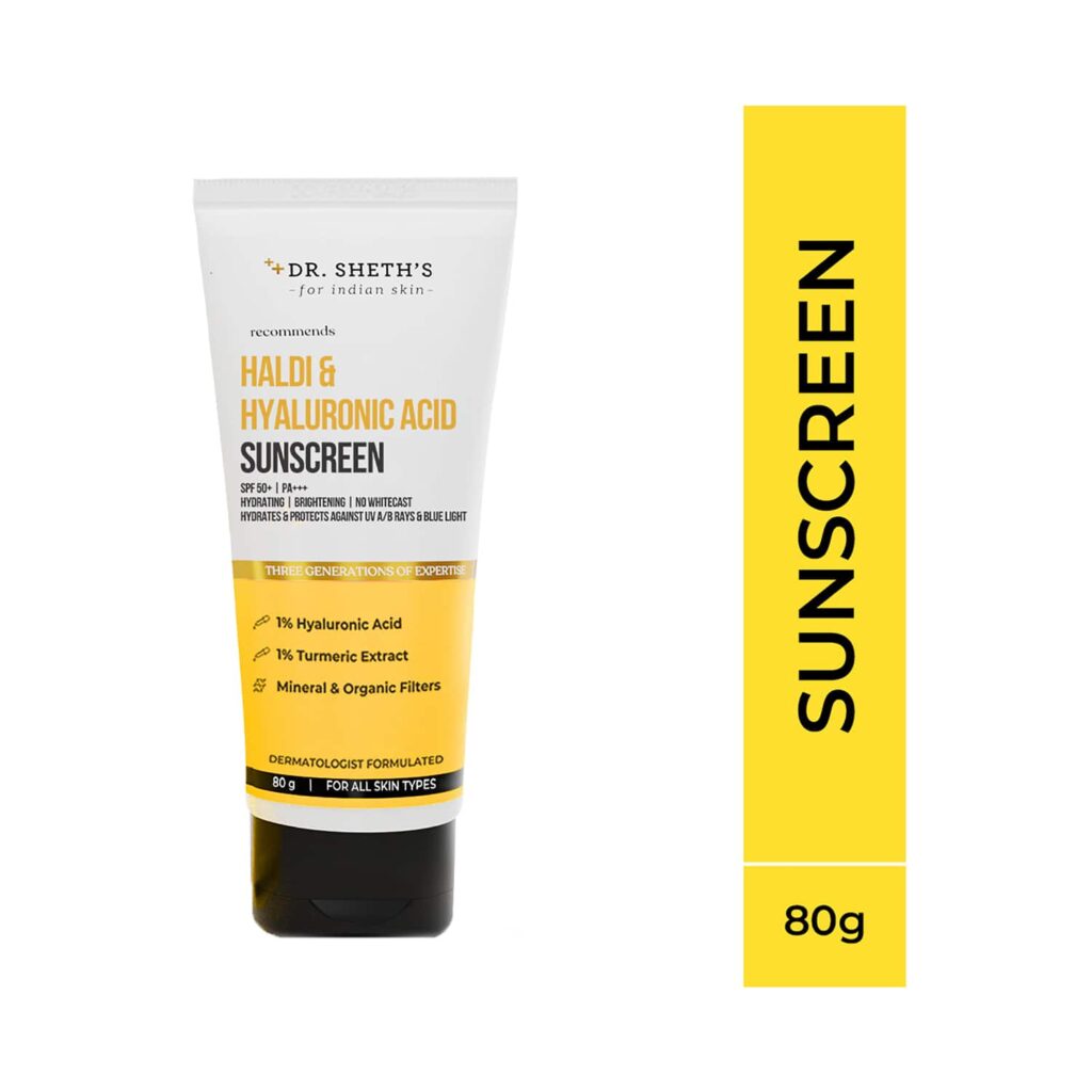 Dr. Sheth's Haldi & Hyaluronic Acid Sunscreen 50+ PA+++ (80g) - Dr. Sheth's