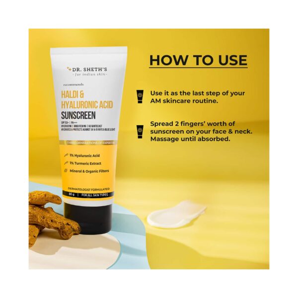 Dr. Sheth's Haldi & Hyaluronic Acid Sunscreen 50+ PA+++ (80g) - Dr. Sheth's