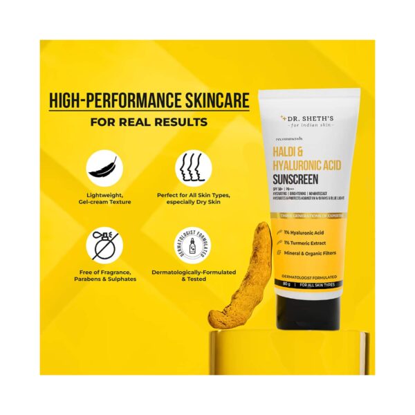 Dr. Sheth's Haldi & Hyaluronic Acid Sunscreen 50+ PA+++ (80g) - Dr. Sheth's
