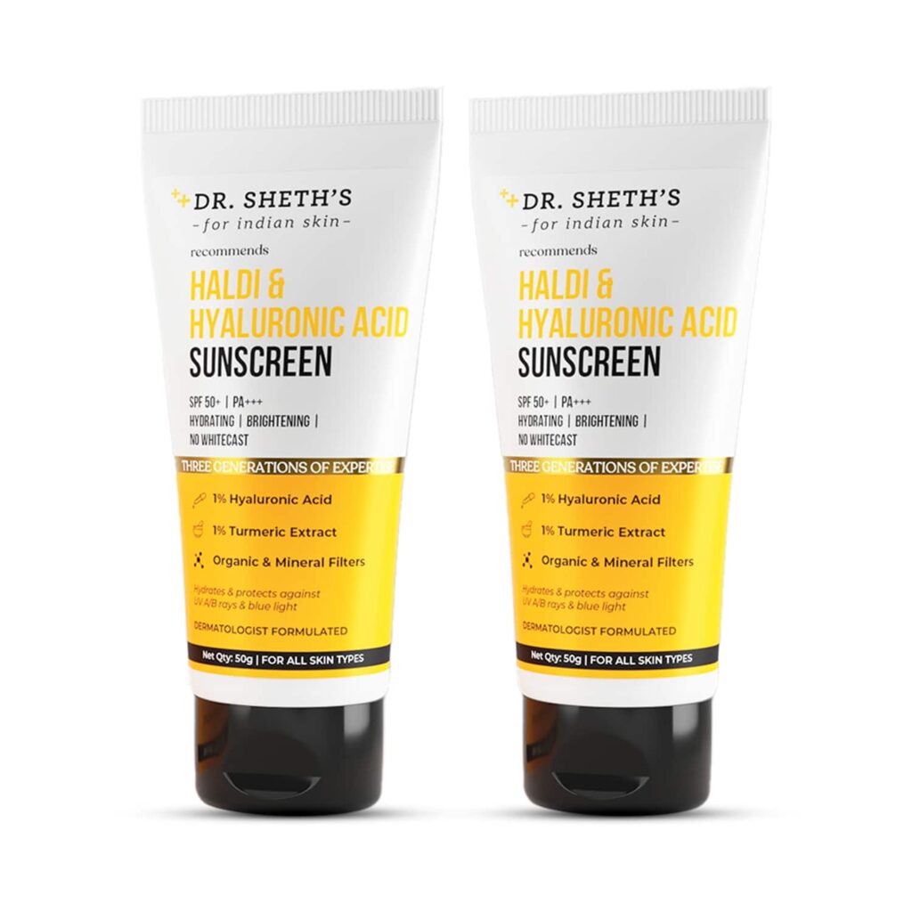 Dr. Sheth's Haldi & Hyaluronic Acid Sunscreen - 50g (pack of 2) Combo - Dr. Sheth's