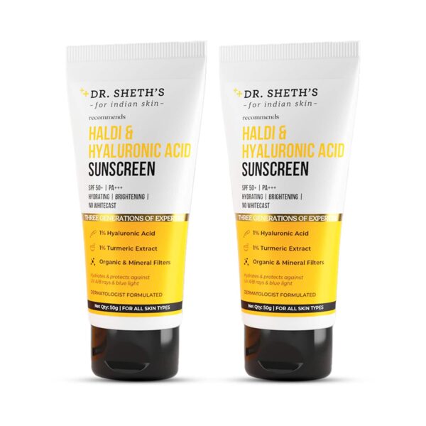 Dr. Sheth's Haldi & Hyaluronic Acid Sunscreen - 50g (pack of 2) Combo - Dr. Sheth's