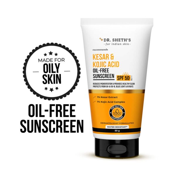 Dr. Sheth's Kesar & Kojic Acid Oil-Free Sunscreen SPF 50+ PA++++ for Oily Skin (50 g) - Dr. Sheth's