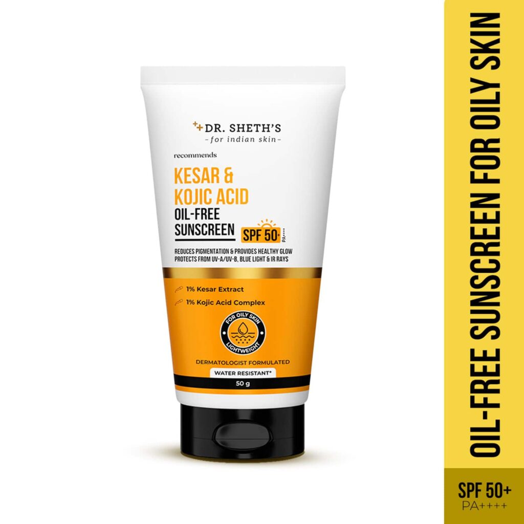 Dr. Sheth's Kesar & Kojic Acid Oil-Free Sunscreen SPF 50+ PA++++ for Oily Skin (50 g) - Dr. Sheth's