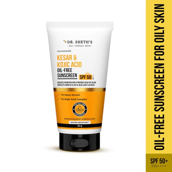 Dr. Sheth's Kesar & Kojic Acid Oil-Free Sunscreen SPF 50+ PA++++ for Oily Skin (50 g) - Dr. Sheth's