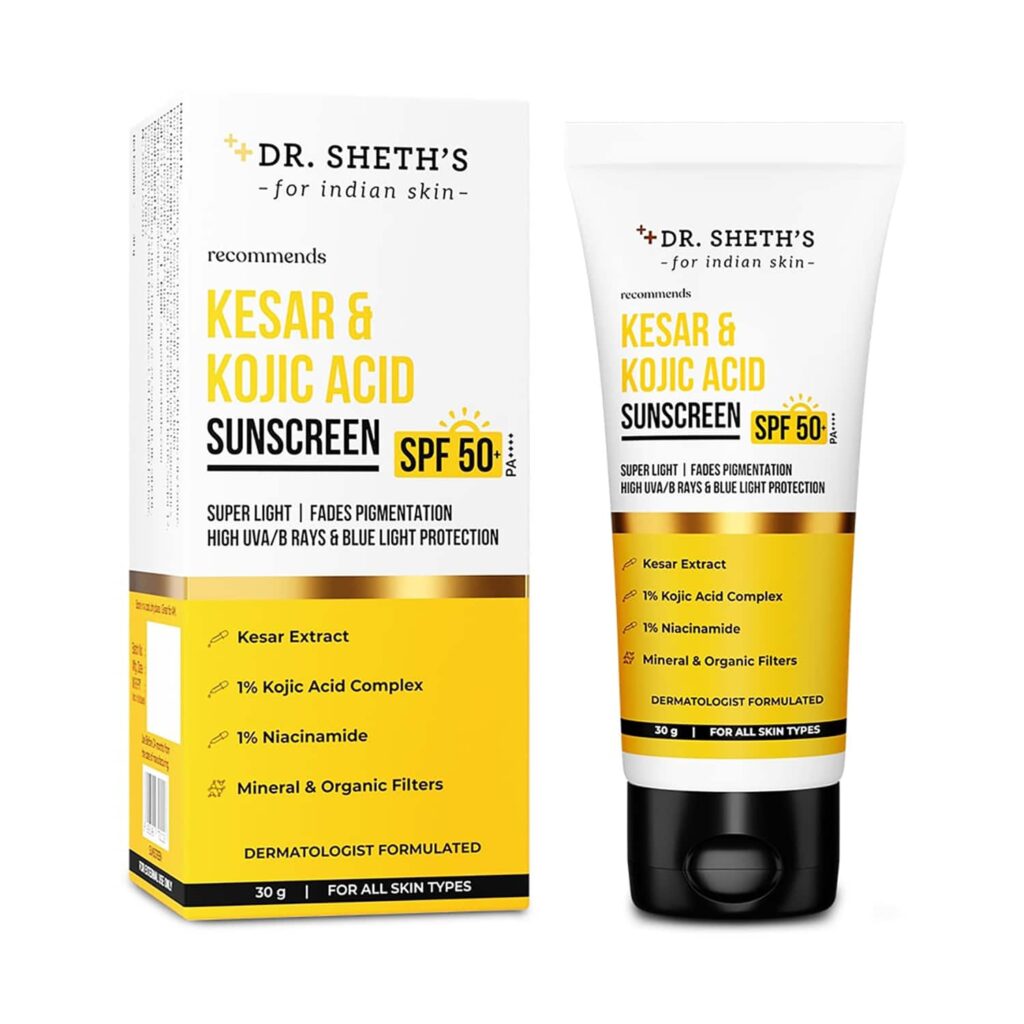 Dr. Sheth's Kesar & Kojic Acid Sunscreen SPF 50+ PA++++ (30 g) - Dr. Sheth's