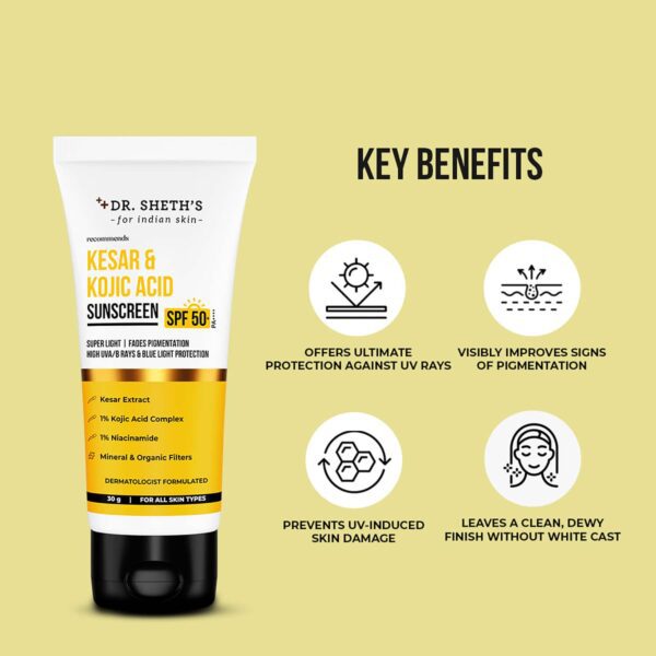 Dr. Sheth's Kesar & Kojic Acid Sunscreen SPF 50+ PA++++ (30 g) - Dr. Sheth's