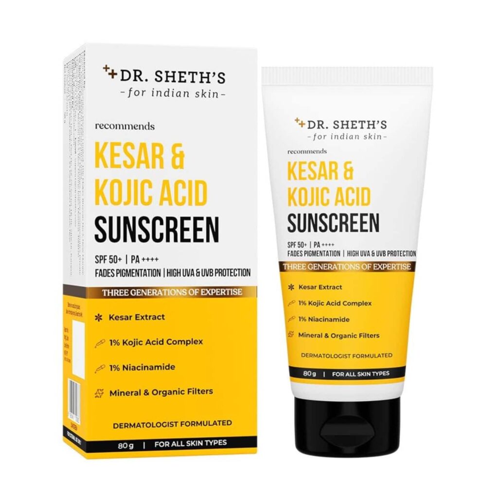 Dr. Sheth's Kesar & Kojic Acid Sunscreen With SPF 50+ PA++++ (80 g) - Dr. Sheth's
