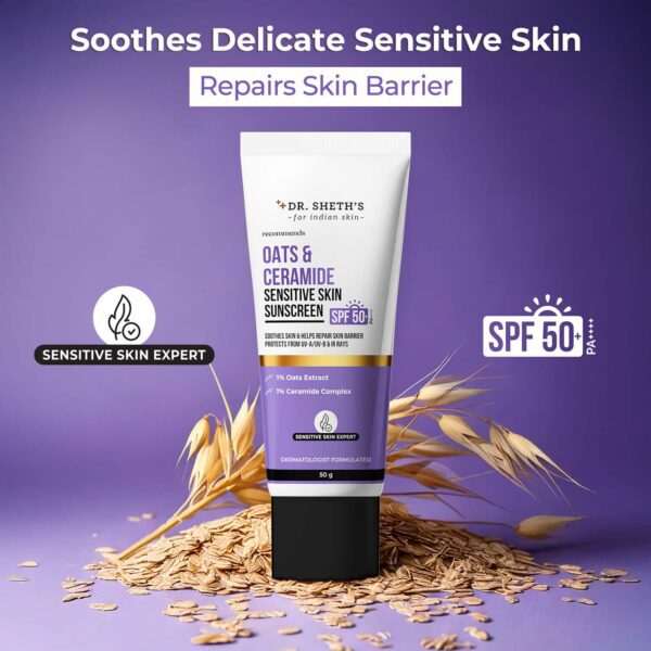 Dr. Sheth's Oat & Ceramide Sensitive Skin Sunscreen SPF 50+ PA++++ (50 g) - Dr. Sheth's