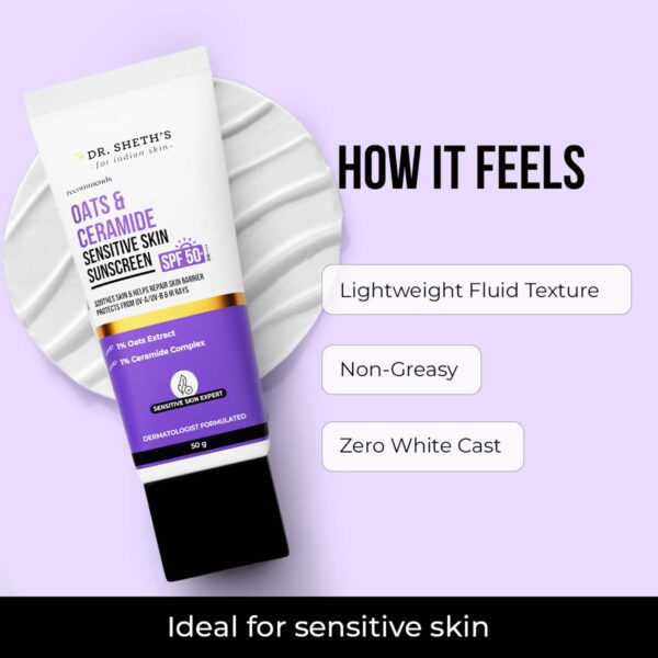 Dr. Sheth's Oat & Ceramide Sensitive Skin Sunscreen SPF 50+ PA++++ (50 g) - Dr. Sheth's