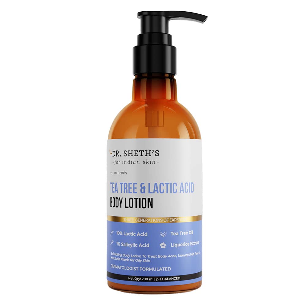 Dr. Sheth's Tea Tree & Lactic Acid Body Lotion With 1% Salicylic Acid | Ph Balancing Moisturizer | Helps To Reduce Body Acne & Uneven Skin Tone | For Men & Women | 200 ml