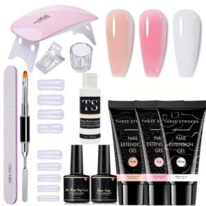 DUDUSTRONG THR3E STROKES Poly Nail Gel Extension Kit for Builder Gel UV Nail Art Kit - Nude, Pink, White (12 Items in the set)