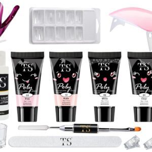 DUDUSTRONG Thr3E Strokes Poly Nail Gel Extension Kit With Slip Solution Uv Nail Lamp For Builder Gel Uv Nail Art Kit Nail Extension Set. (4Ps Polygel + Slip Solution)