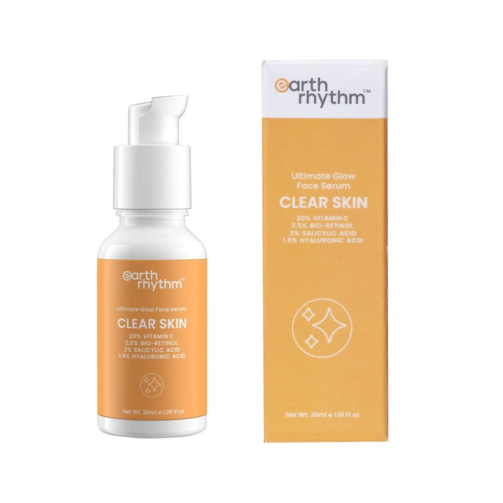 Earth Rhythm 20% Vitamin C Serum for Glowing & Clear skin with Hyaluronic & Salicylic Acid| Hydrates Moisturizes & Brightens | Suitable for Oily Sensitive & Acne Prone Skin| Men...
