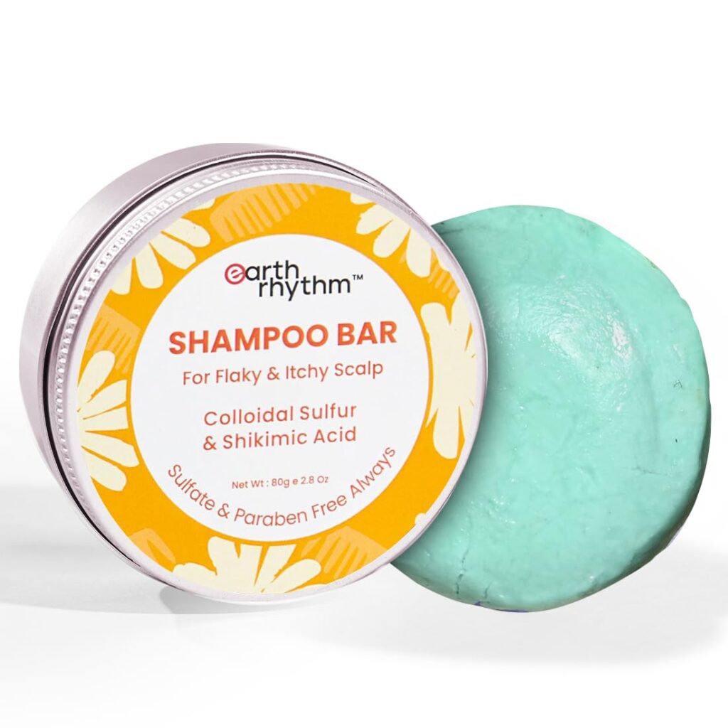 Earth Rhythm Anti-Dandruff Shampoo Bar for Itchy & Flaky Scalp | Men & Women | Contains Arnica Peppermint & Menthol Extracts | Sulphate & Paraben Free - 80 g (Tin)