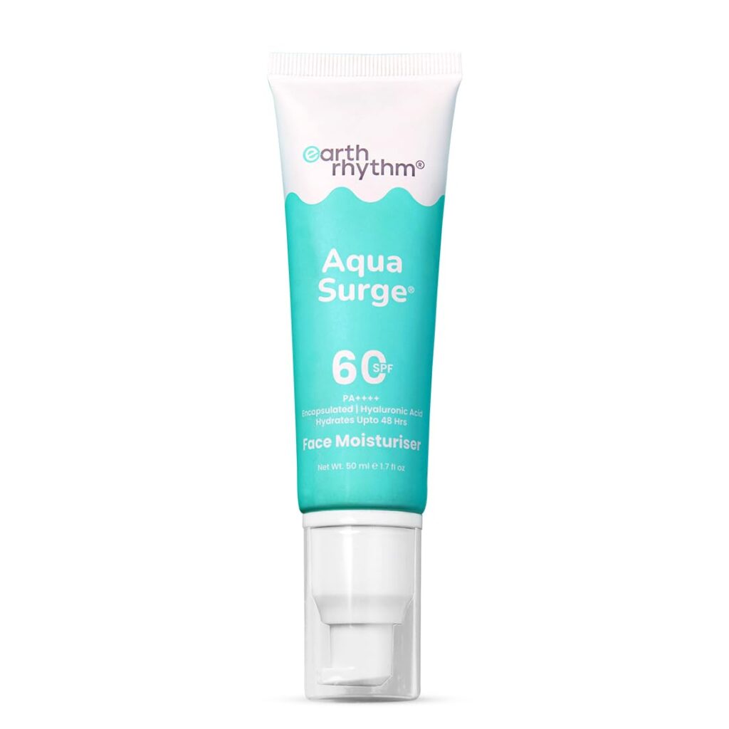 Earth Rhythm Aqua Surge Face Moisturizer with SPF 60 PA++++ Infused with Hyaluronic Acid for Intense Hydration and Moisture Locking upto 48 Hours, For Dry Skin - 50ml