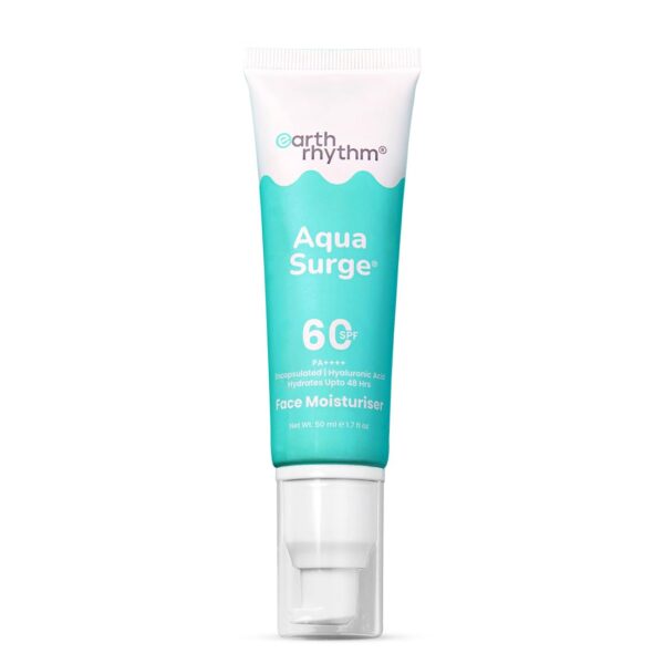 Earth Rhythm Aqua Surge Face Moisturizer with SPF 60 PA++++ Infused with Hyaluronic Acid for Intense Hydration and Moisture Locking upto 48 Hours, For Dry Skin - 50ml