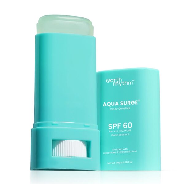 Earth Rhythm Aqua Surge Hyaluronic Sunscreen Stick SPF 60, PA++++ UVA/UVB Protection With Hyaluronic Acid & Ceramides For Hydration, Lightweight, No White Cast Sunscreen For Dry...