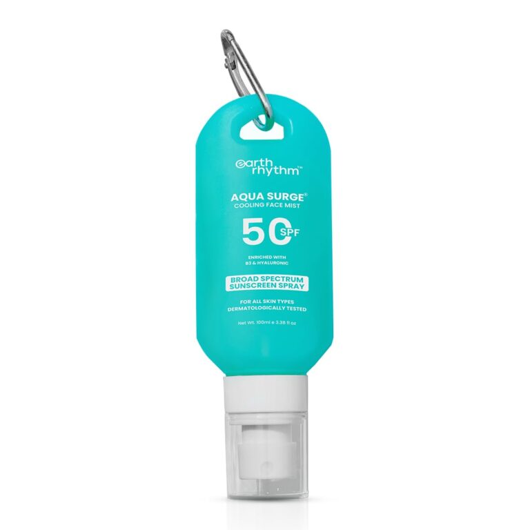 Earth Rhythm Aqua Surge Sunscreen Spray SPF 50, Invisbile SPF Mist, Broad Spectrum, UVA/UVB Protection, Non Greasy, No White Cast, For dry Skin 100ml