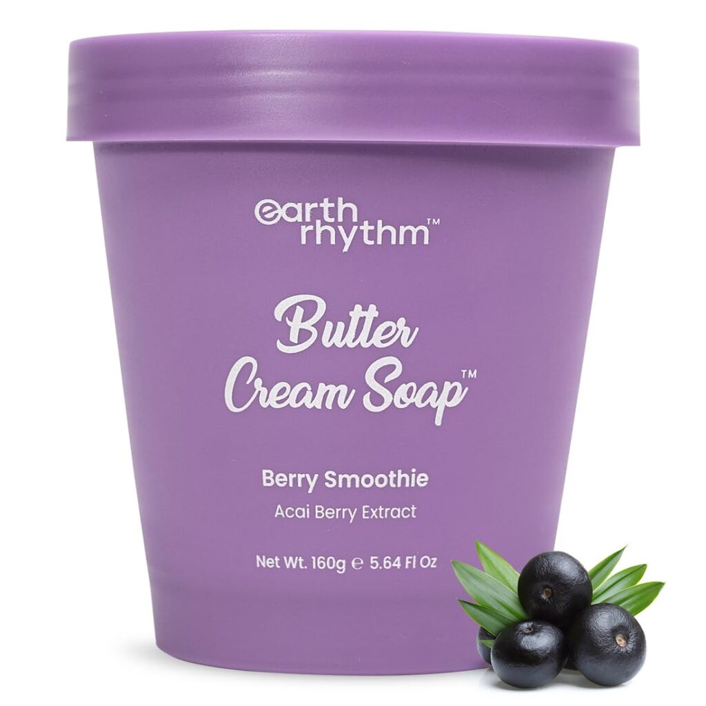 Earth Rhythm Berry Smoothie Butter Cream Soap | Body Wash | Cleanse, Moisturizes Skin, Make Skin Soft & Supple | Shea Butter, Acai Berry | Men & Women - 160g