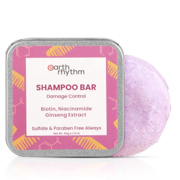 Earth Rhythm Biotin Shampoo Bar With Niacinamide & Ginseng Extract, Sulfate and Paraben Free, Controls Heat Damage, Restores Suppleness (Tin Packaging) - 80 gm