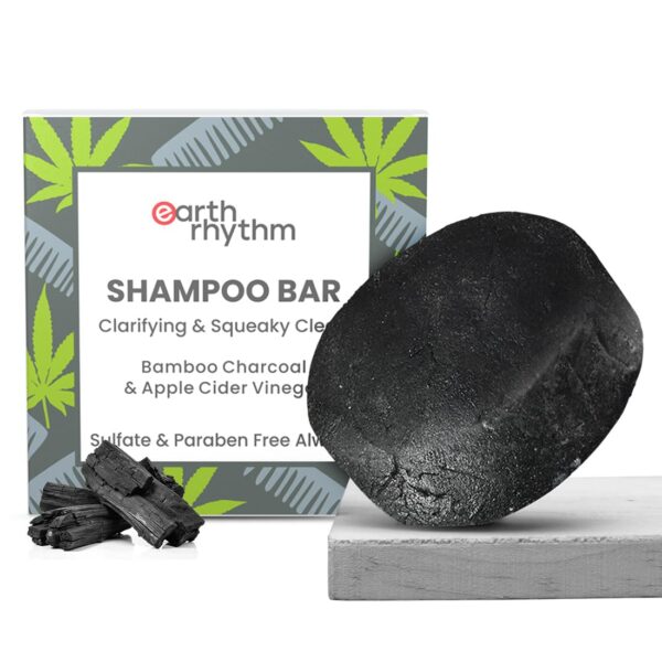 Earth Rhythm Charcoal Shampoo Bar | Clarify scalp, Strengthen Roots, Revitalise Hair | Sulphate & Paraben Free, Plastic Free | Men & Women - 80g (cardboard)