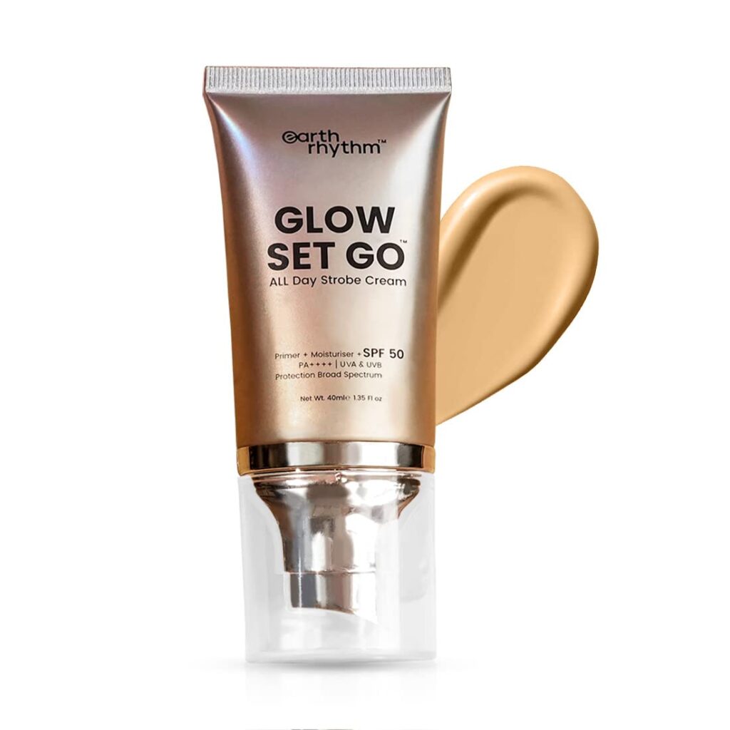 Earth Rhythm Glow Set Go Multipurpose Strobe Cream Spf 50 PA++++ | Primer, Highlighter, Moisturizer | Cocoa Butter, Vitamin E - Golden Glow - 40ml