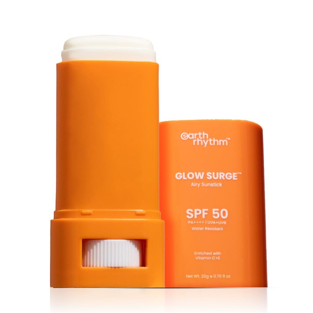 Earth Rhythm Glow Sunscreen Stick SPF 50, PA++++ with Vitamin C, Zinc Oxide, Vitamin E | Water Resistant, Lightweight, No white cast | Men & Women | For all skin types - 20g