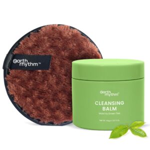 Earth Rhythm Matcha Cleansing Balm & Cleansing Pad, Easily Removes Stubborn Face & Eye Makeup - 50 gm