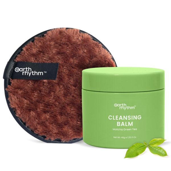 Earth Rhythm Matcha Cleansing Balm & Cleansing Pad, Easily Removes Stubborn Face & Eye Makeup - 50 gm