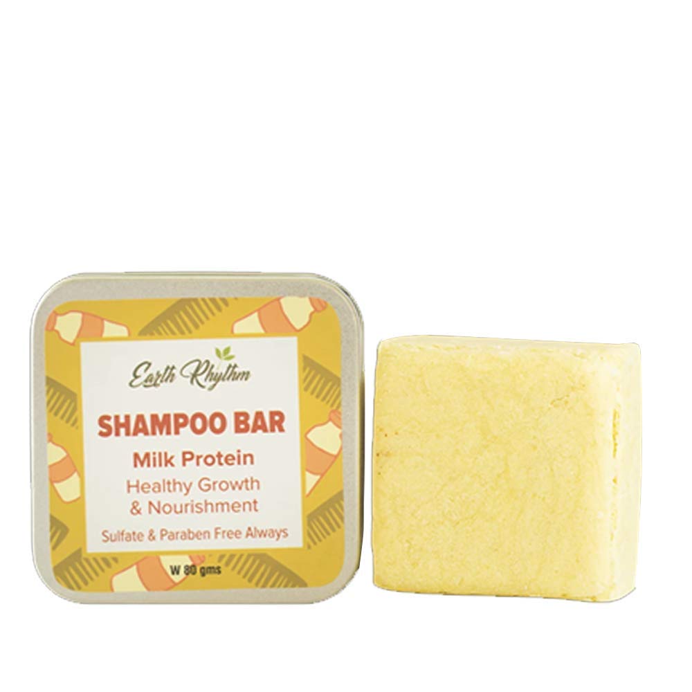 Earth Rhythm Milk Protein Shampoo Bars, Helps Strengthen Hair, Boost Thickness, Sulphate & Paraben Free - 80gm (Tin)