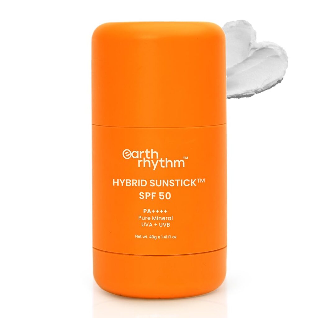Earth Rhythm Sunscreen Stick SPF 50 Hybrid Sunscreen PA+++ | Zero White cast, Water resistant, | UVA UVB Broad Spectrum Protection | Men & Women – 40g