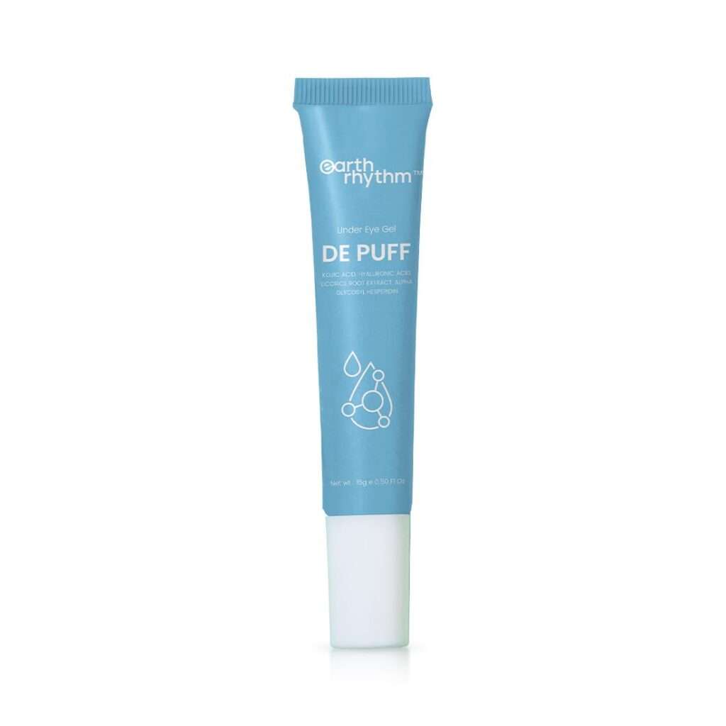 Earth Rhythm Under Eye Gel with Cooling Massage Roller for Dark Circles, Puffy Eyes and Finelines | Enriched with Kojic Acid, Hyaluronic acid | For Men & Women – 15g