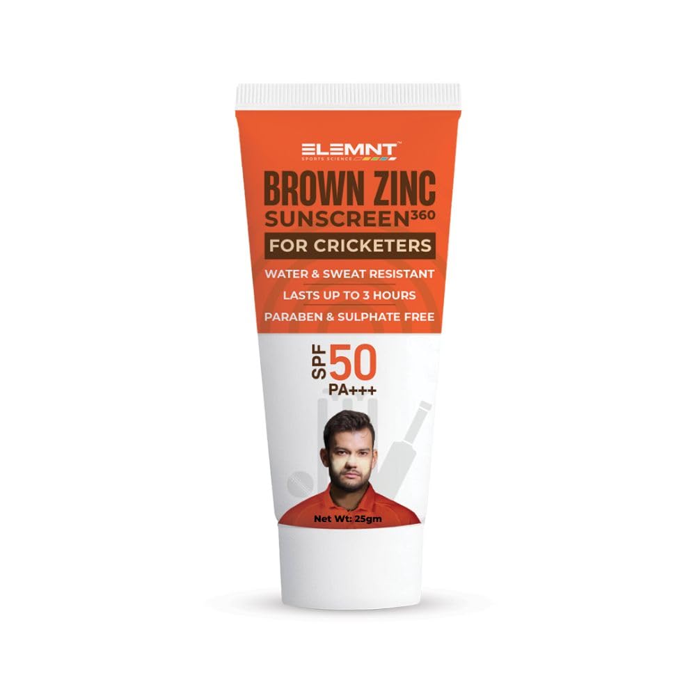 Elemnt Brown Zinc Sunscreen for Cricketers | SPF 50 Zinc Suncream, Broad Spectrum PA+++ with Aloe Vera | Formulated For Heavy Sun Exposure | Water Resistant Sunscreen for...